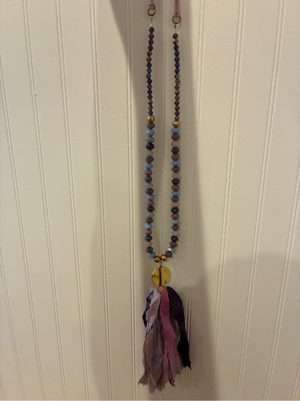 Boho Tassel Beaded Necklace in Lavender and Gold